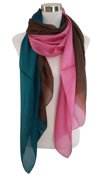 Scarf 100% Silk Paj 3-Colours Pink Lila Braun Blue